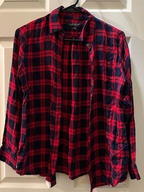 Banana Republic Red and Navy Plaid Button-Down Shirt